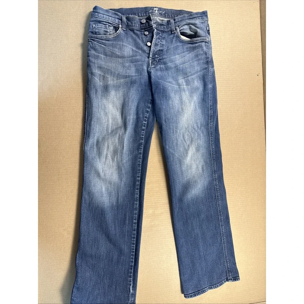 7 For All Of Man Kind Jeans Mens 32 Blue Dark Wash Relaxed Fit Button Fly USA